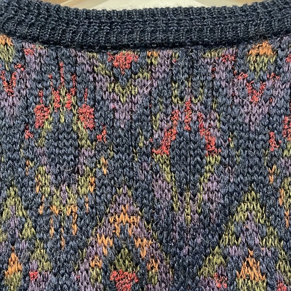 Harrods Vintage Wool Cashmere Alpaca Blend Navy Blue Braided size Large - Picture 7 of 11